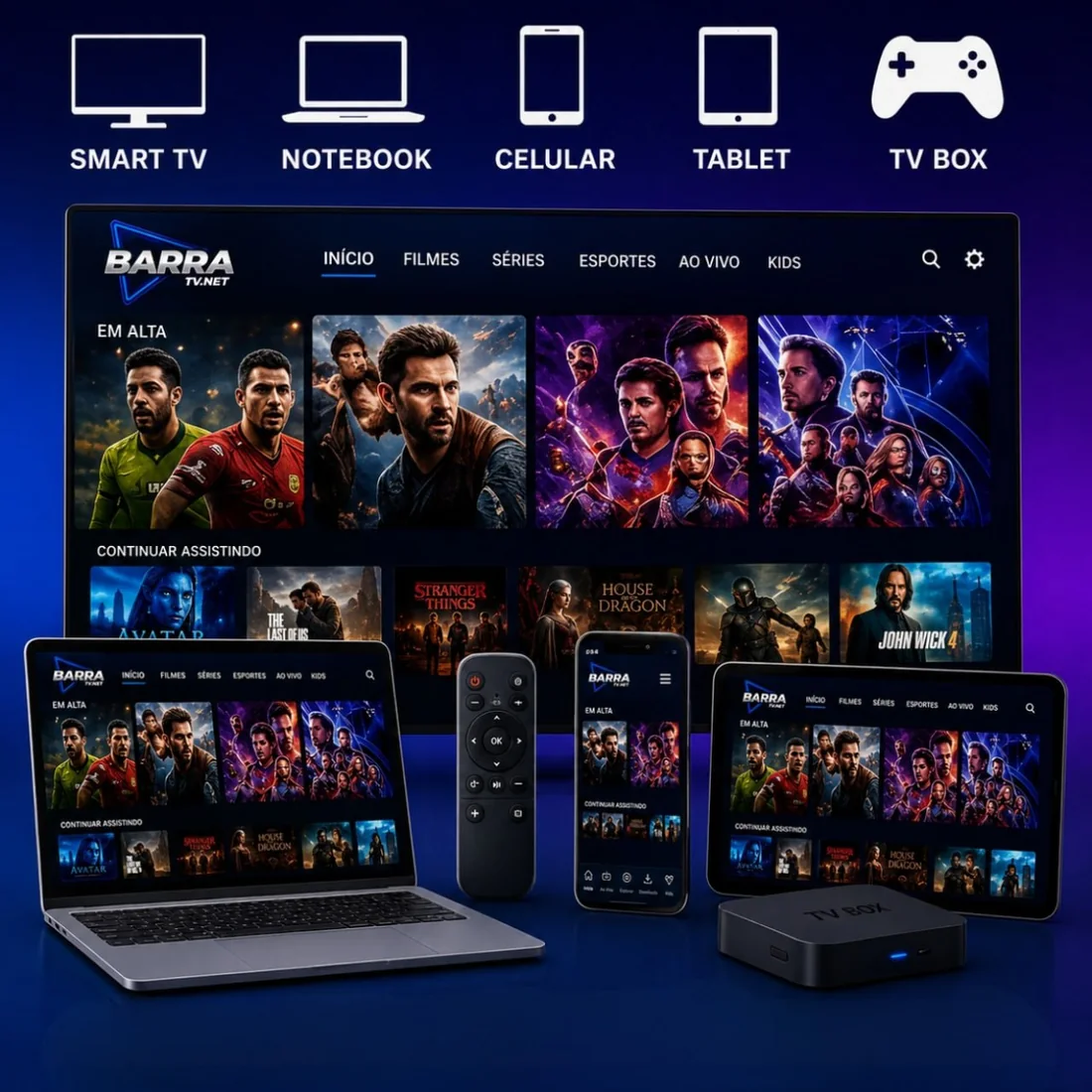 Barra TV em vários dispositivos